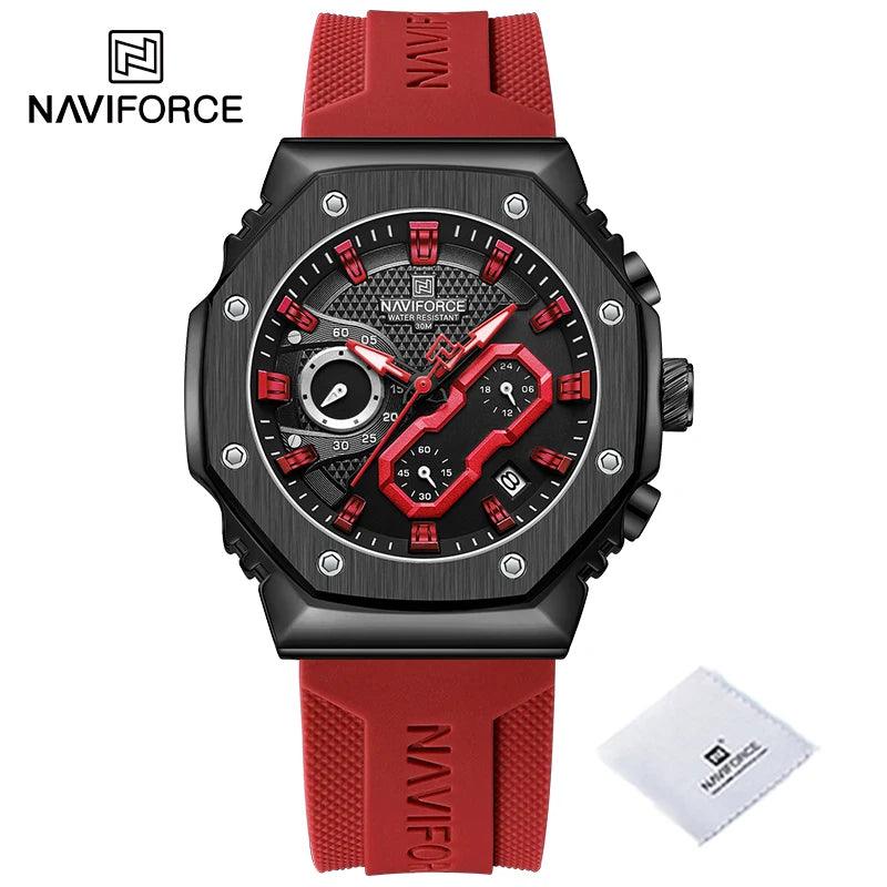 NAVIFORCE Masculino pulseira de silicone cronógrafo vermelho 