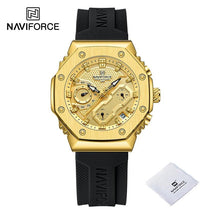 NAVIFORCE Masculino pulseira de silicone cronógrafo todo dourado tamanho p