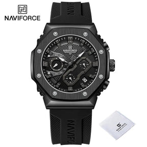 NAVIFORCE Masculino pulseira de silicone cronógrafo preto 