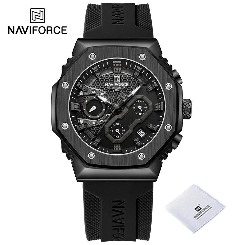 NAVIFORCE Masculino pulseira de silicone cronógrafo preto 