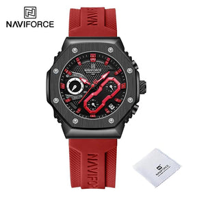 NAVIFORCE Masculino pulseira de silicone cronógrafo vermelho  vermelho tamanho p