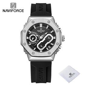 NAVIFORCE Masculino pulseira de silicone cronógrafo preto dourado tamanho p