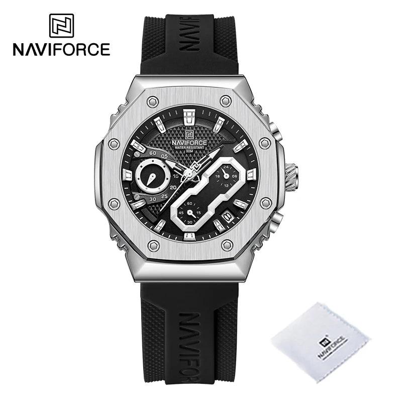 NAVIFORCE Masculino pulseira de silicone cronógrafo preto dourado tamanho p