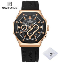 NAVIFORCE Masculino pulseira de silicone cronógrafo preto dourado 