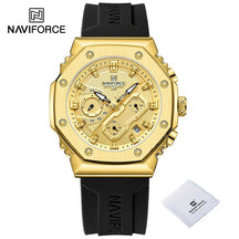 NAVIFORCE Masculino pulseira de silicone cronógrafo preto todo dourado 