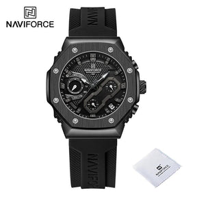 NAVIFORCE Masculino pulseira de silicone cronógrafo preto tamanho p