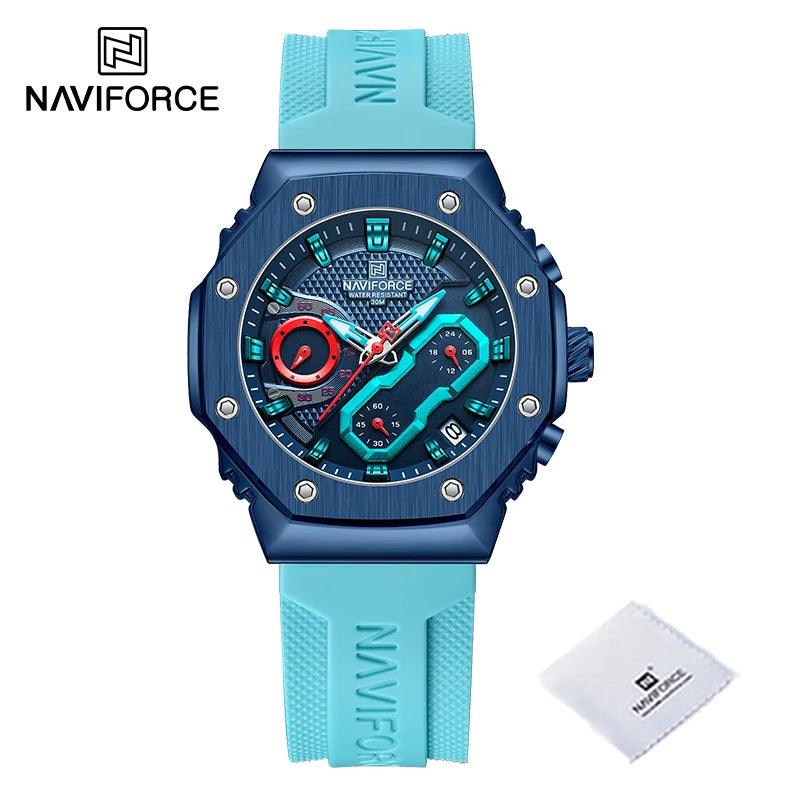 NAVIFORCE Masculino pulseira de silicone cronógrafo azul bebe 